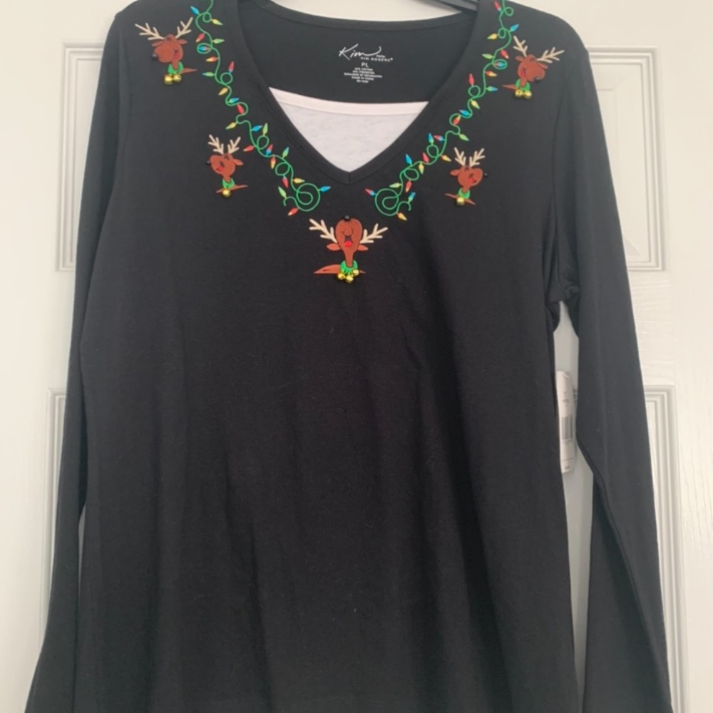 NWT Kim Rogers PL Black Reindeer LS shirt